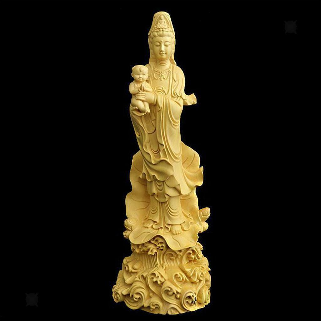 Boxwood Guanyin Sculpture Buddha Statue  for Tabletop Office Decor