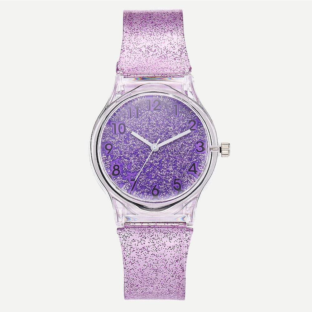Shiny Candy Jelly Women Silicone Strap Glitter Quartz Analog Watch (Purple)