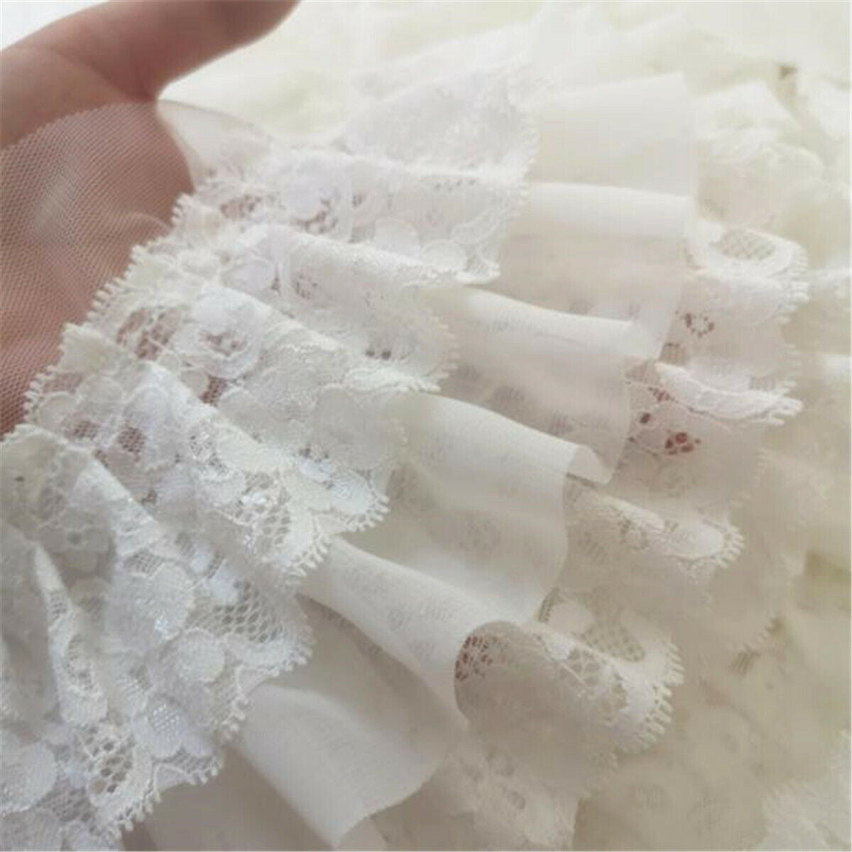 50cm 3- Layer Pleated Chiffon Organza Lace Trim Ribbon DIY Dress Sewing Craft