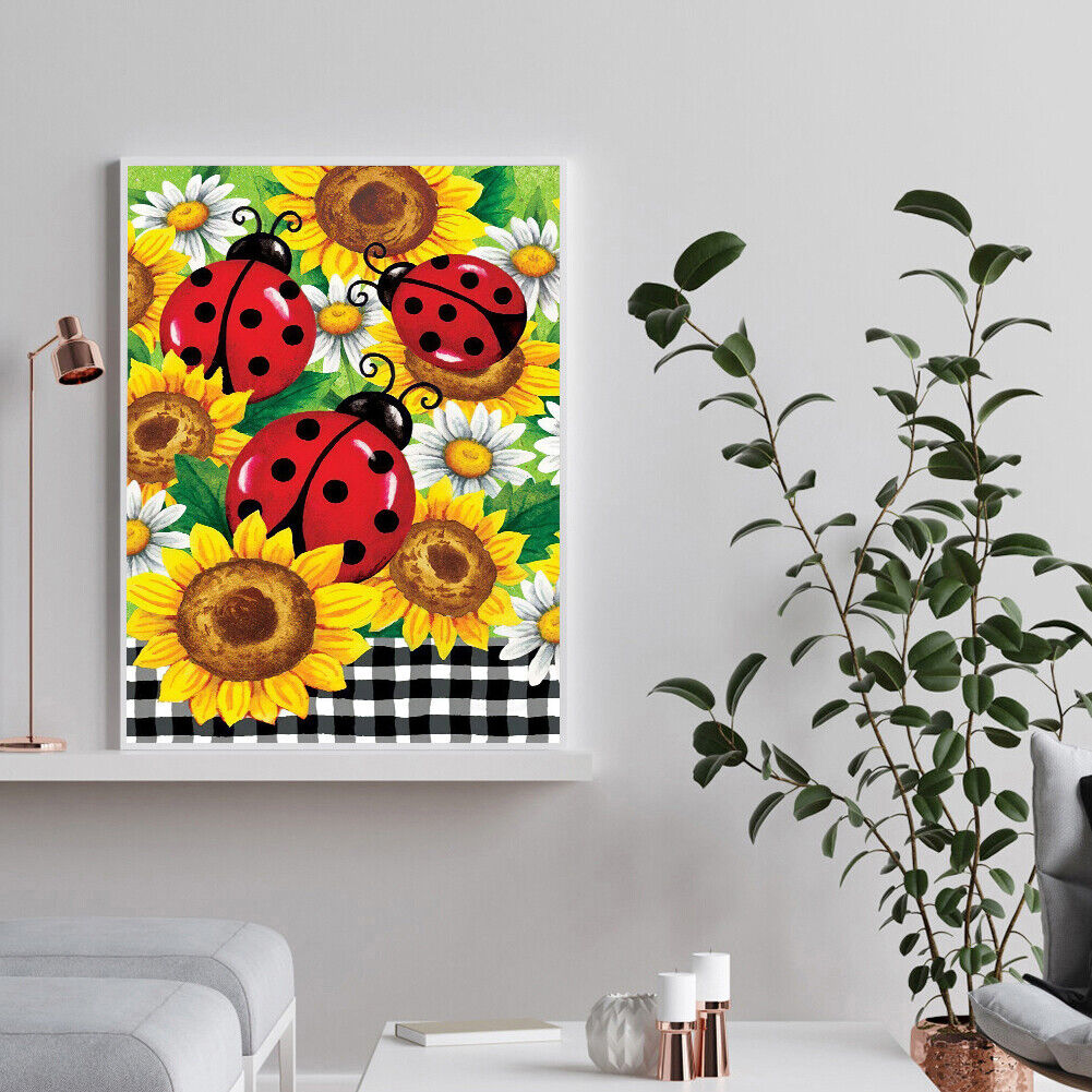 5D DIY Diamond Painting Sunflower Ladybug Full Round Drill Mosaic Pictures