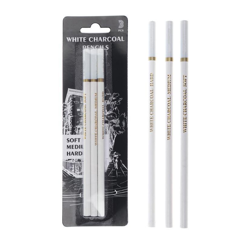 3 Pieces Professional White Charcoal Pencils Set Art Drawing Graphite Pencils