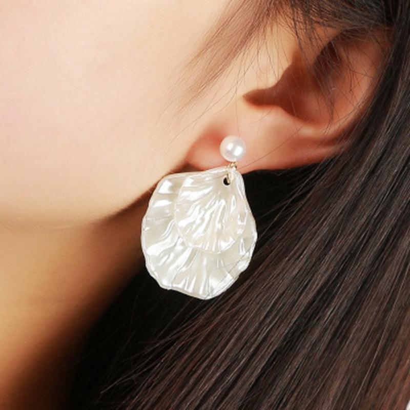 Creative Imitation Shell Double Layer Earrings Petal Stud Earring for Daily Wear