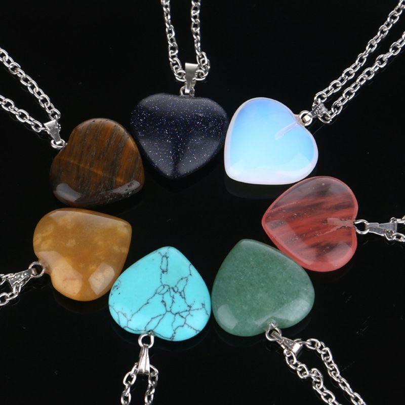 20x/Set Heart Shape Chakra Quartz Stone Pendant for DIY Bracelet Jewelry Making