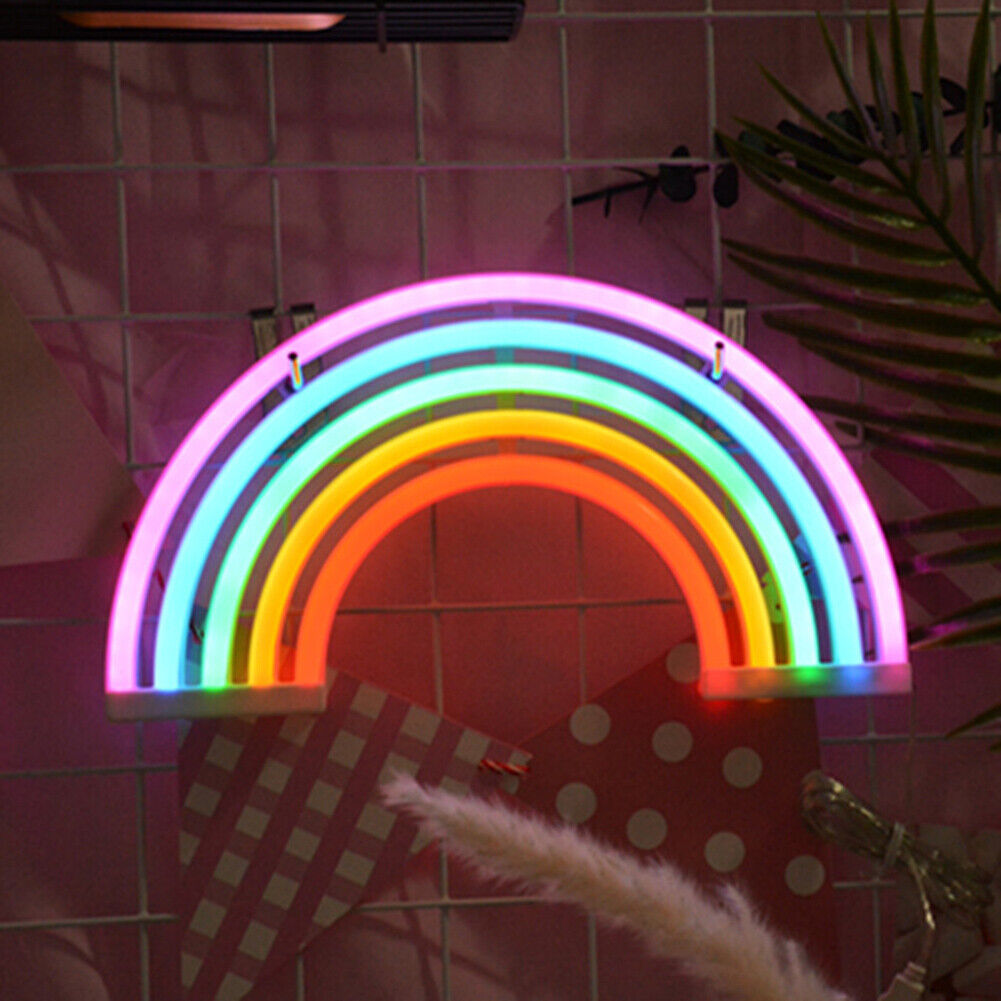 Rainbow Shape Neon LED Night Light USB/Battery Powered Bedroom Decor Lamp