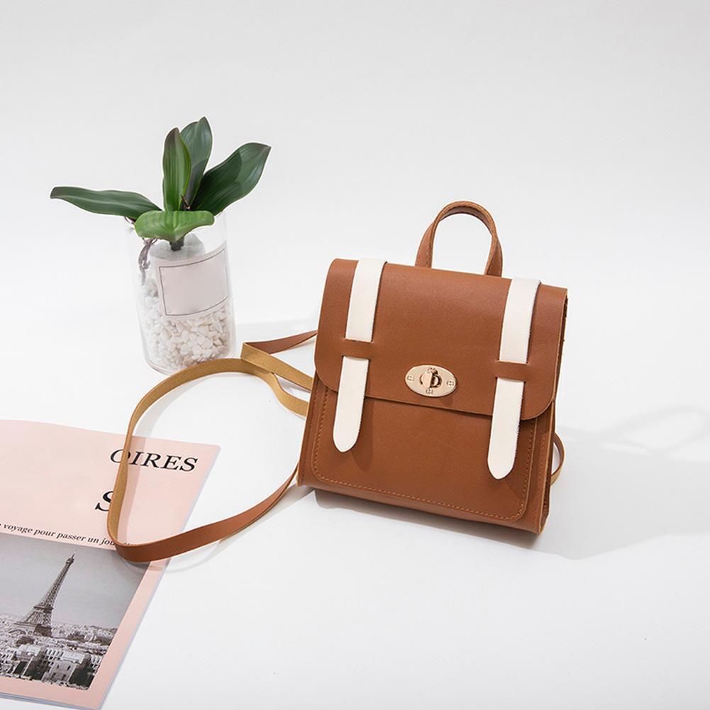 Hit Color Backpacks Shoulder Bags Women Leather Messenger Bag (Light Brown)