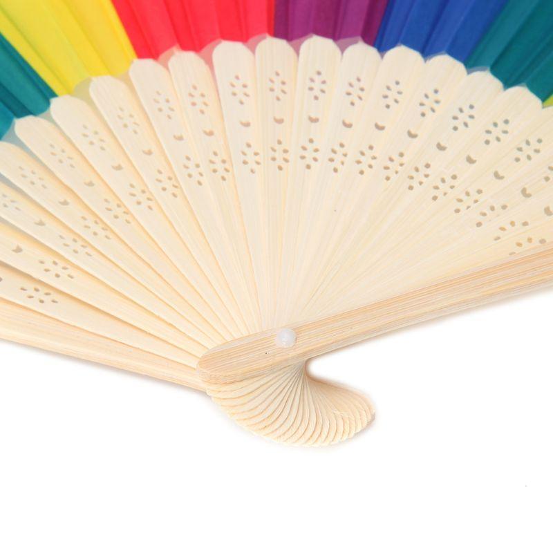 Summer Rainbow Handheld Folding Fan for Wedding Party Decoration Festival Dance