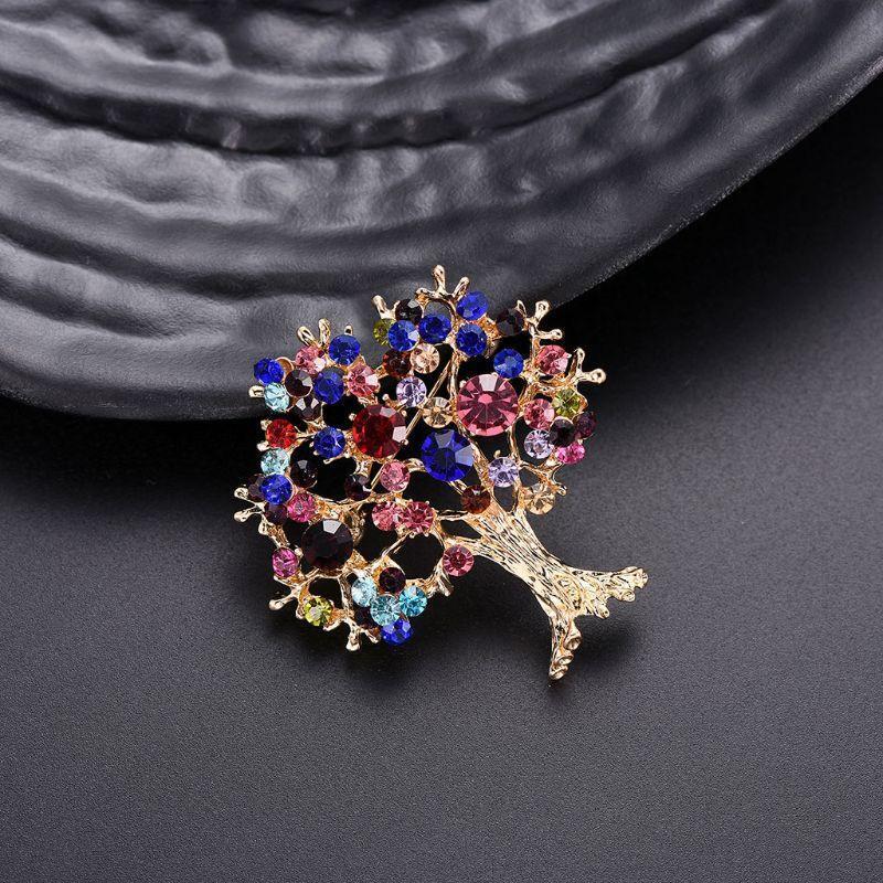 Tree Brooch Rhinestone Decorative Charms Jewelry Badge Banquet Suit Scarf Pins