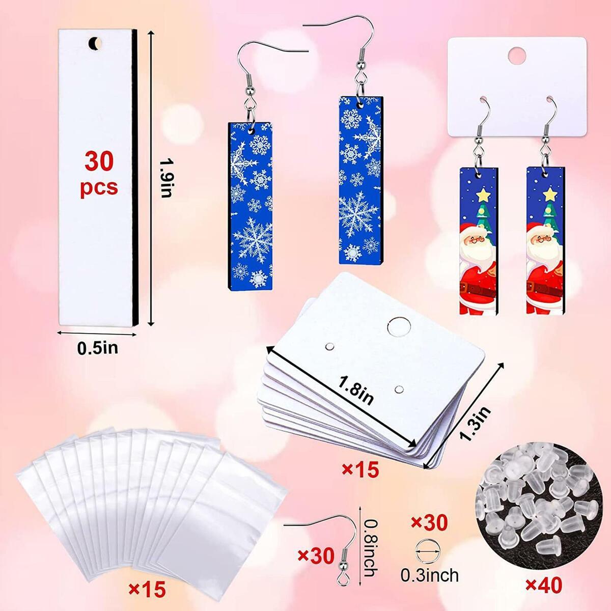 30Pcs Sublimation Earring Blanks Rectangle Unfinished MDF for DIY Crafts