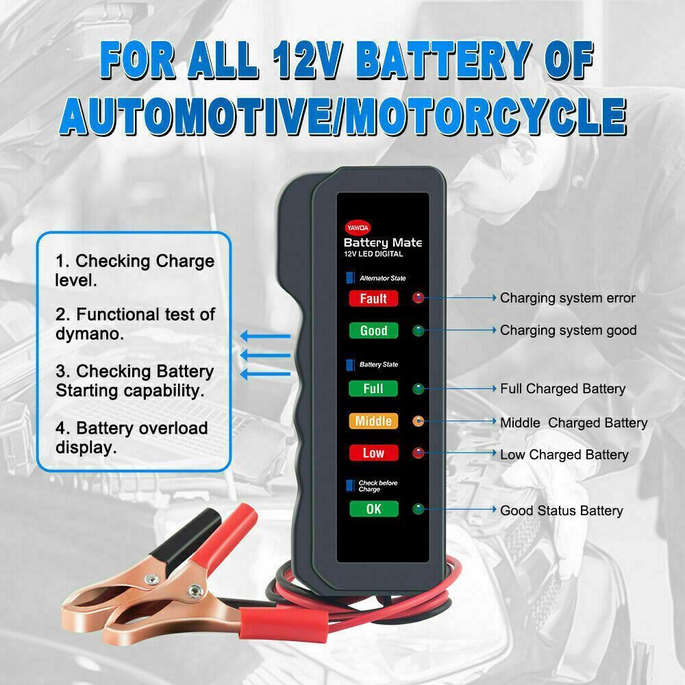 12V Battery Alternator Tester Battery Detector Diagnostic Tool Circuit Tester