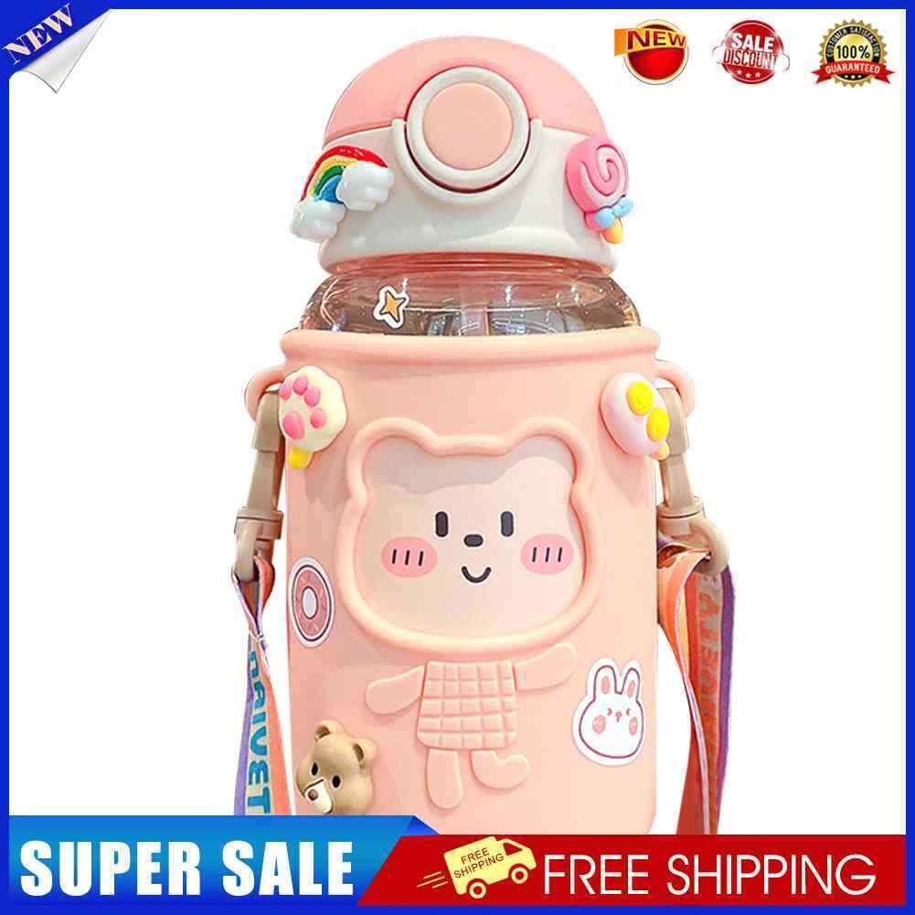 620ML Kids Water Sippy Cup with Silicone Bag Cartoon Feeding Bottle (Pink)