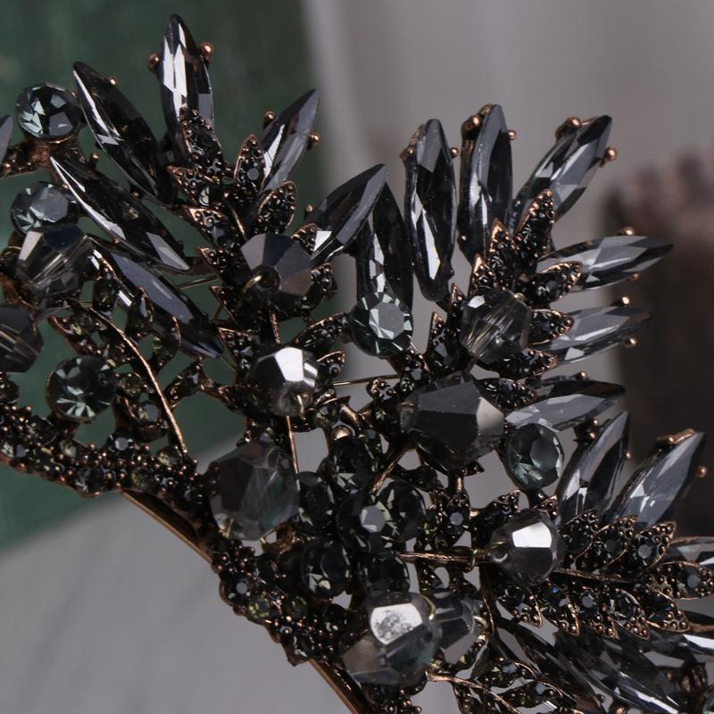 Baroque Crown Wedding Prom Tiara Jewelry Headdress Black Rhinestone Accessories