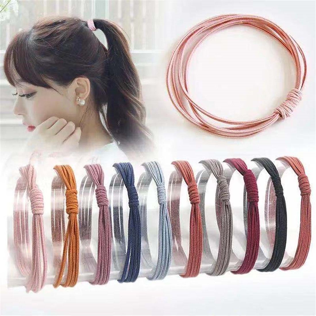 Random Color Gift Women Girl Concise High Elastic Hair Ring Hair Tie Rope 4 in 1