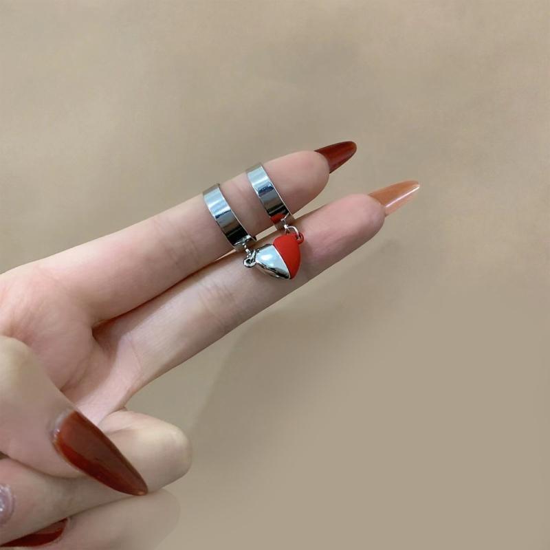 2 Pcs Hip-hop Punk Ins Nightclub Style Sweet and Cool Heart-to-heart Open Ring