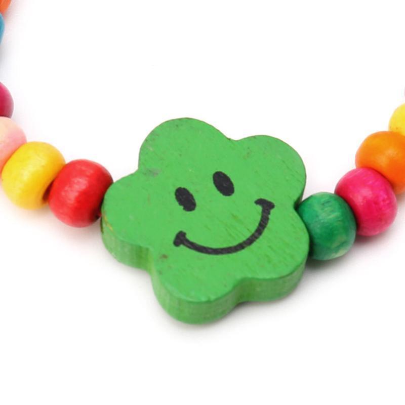 Colorful Children Wood Elastic Bead Bracelets 5Pcs Birthday Party Jewellery Gift