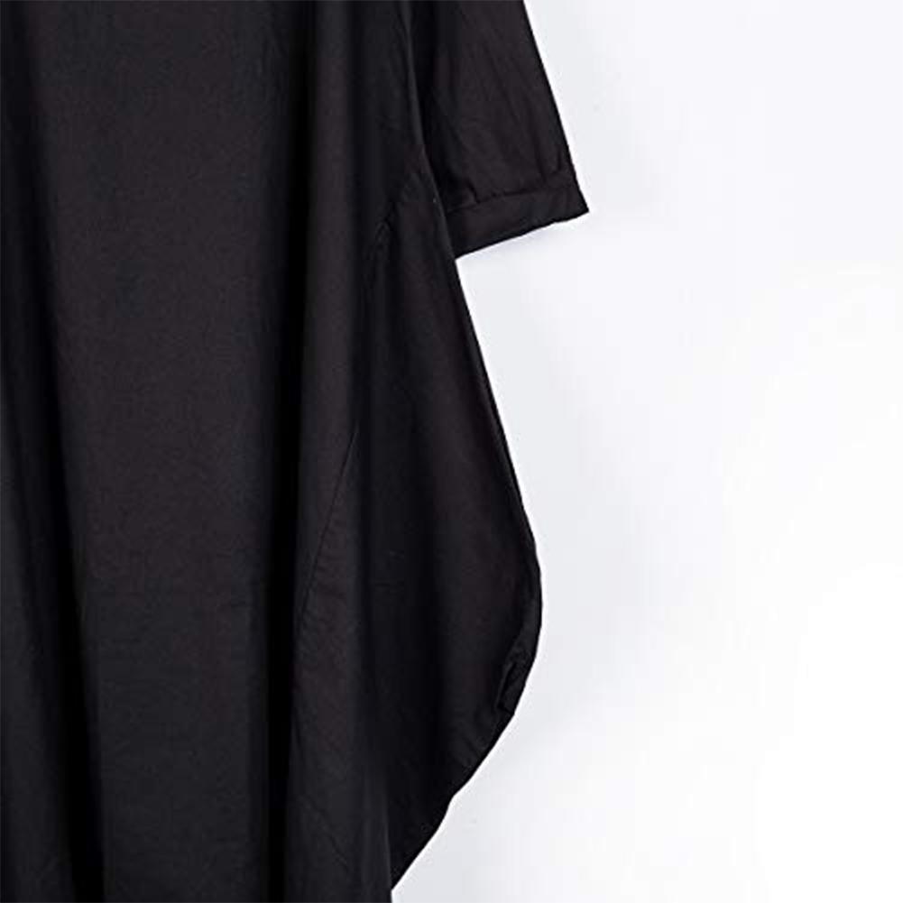 Plus Size Batwing Sleeve Rope Pure Color Linen Women Maxi Dress (Black 2XL)