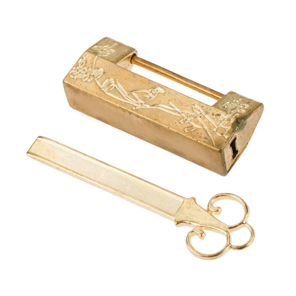 Carve Flower Bird Cabinet Jewelry Box Suitcase Padlock 42*10*18mm & Key Hardware