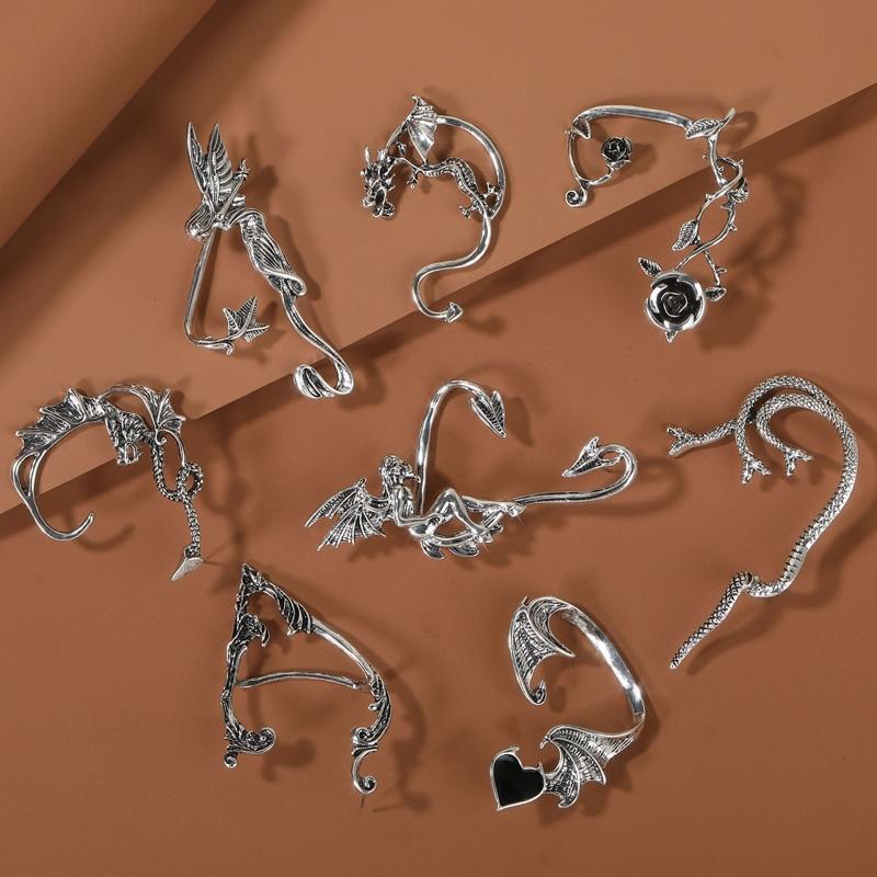8Pieces Elf Ear Cuffs Clip on Earrings Wing Filigree Elven Earrings for Women
