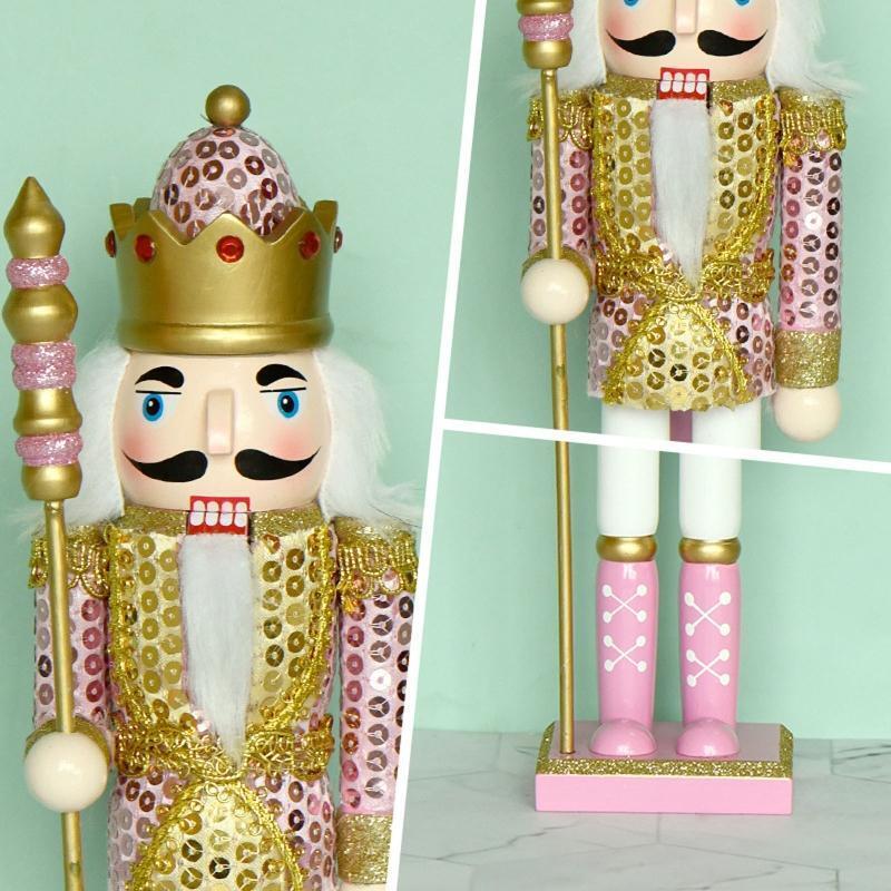 Christmas Wood Pink King Nutcracker Soldier Ornament 30cm Size Kids Gift