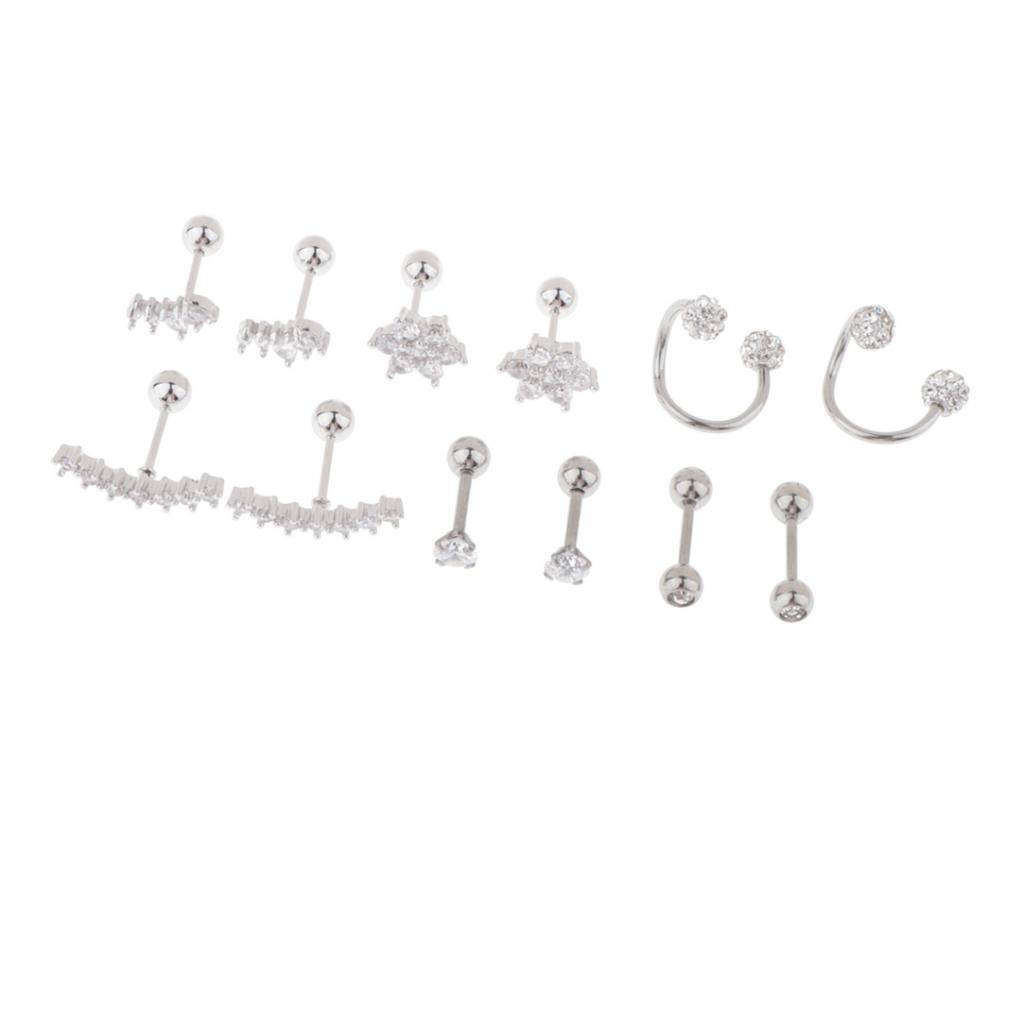 6 Pairs Ball  Earrings Zirconia Flower Ear Studs Diamond Ball