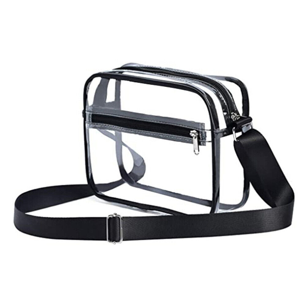 Women PVC Clear Clutch Handbag Zipper Small Stadium Approved Crossbody Bag