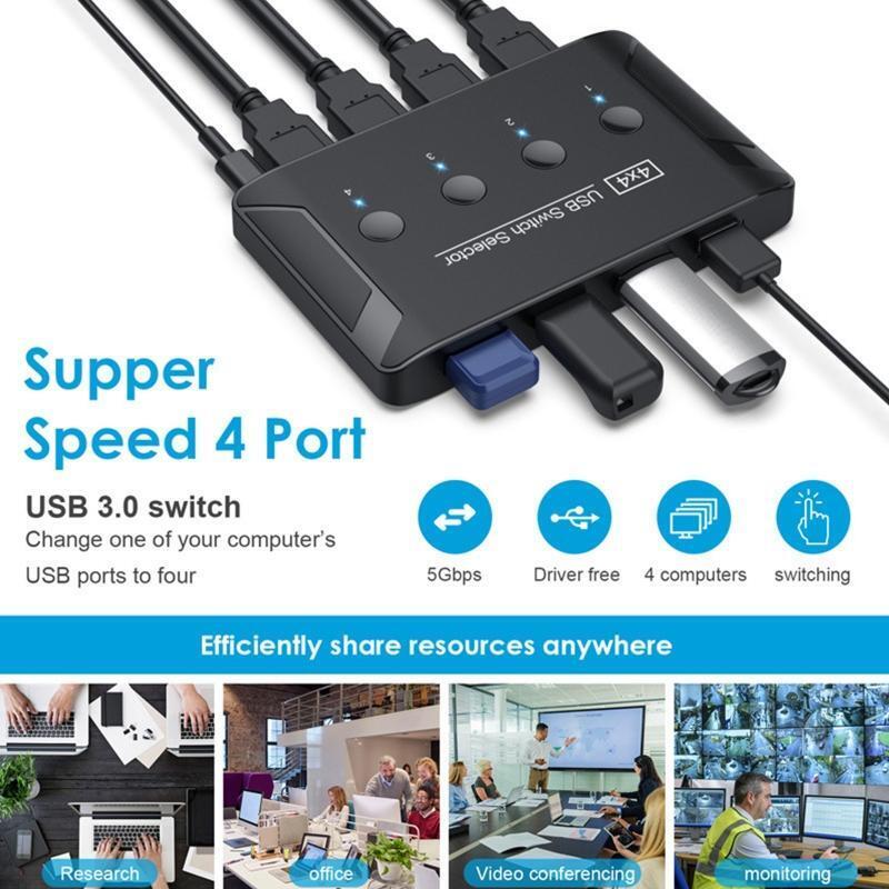 USB 3.0 Printer Sharing Device Manual Sharing Switch Hub 4 in 4 Out Splitter