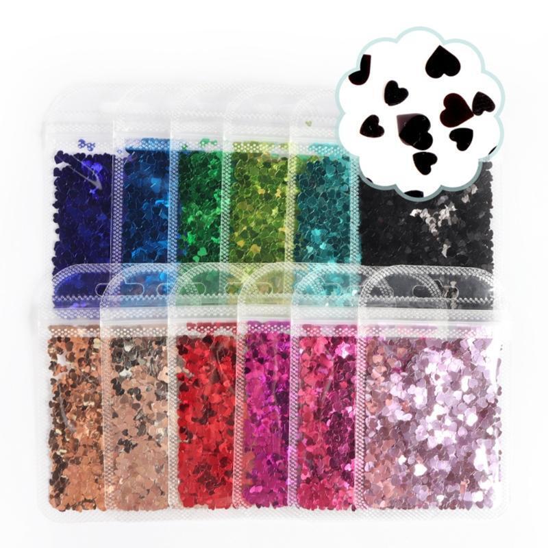 12 Color Holographic PET Glitter Flakes Heart Nail Art Decorations Glitter Flake