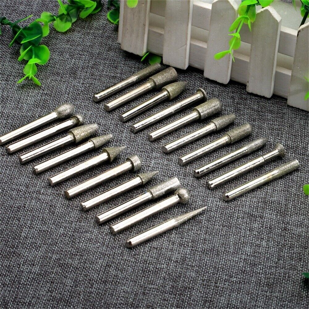 20Pcs Diamond Coated Rotary Die Grinder Points Burrs burr 6mm shank Grit 120