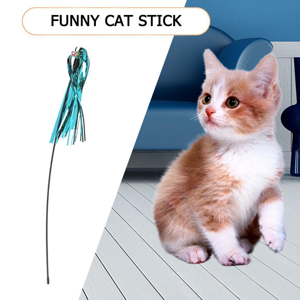 5pcs Funny Colorful Ring Paper Cat Stick Teaser Wand Playing Rod with Bell
