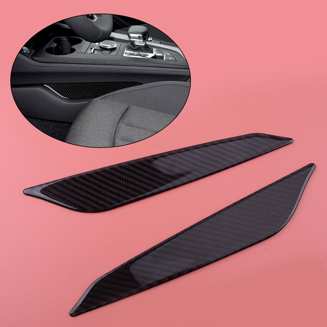 2Pcs Carbon Fiber Gear Shift Side Panel Cover Trim fit For Audi A4 B9 2017-2019