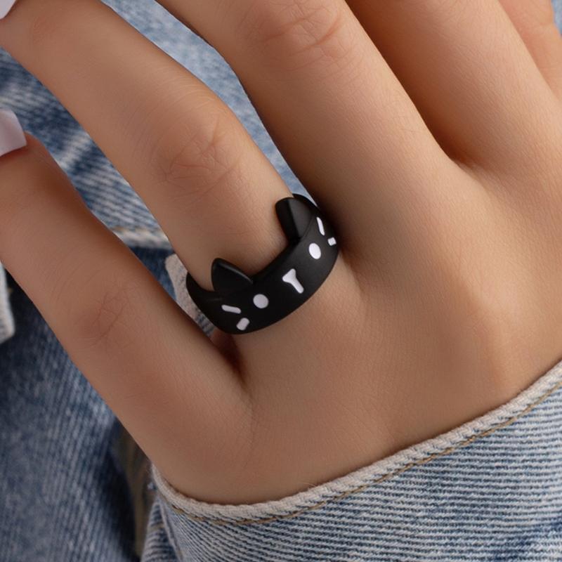 Exquisite Black Cat Ring Female Wedding Jewelry for Women Lovely Girl Gifts