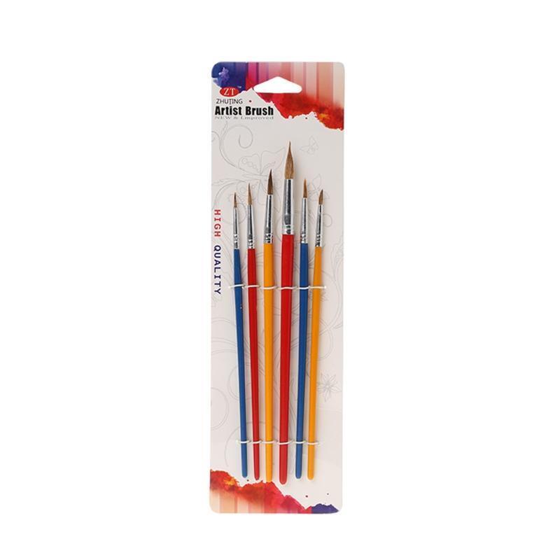 6pcs Two Type Wooden Nylon Painting Drawing Oil Paint Artist Practice Brushes