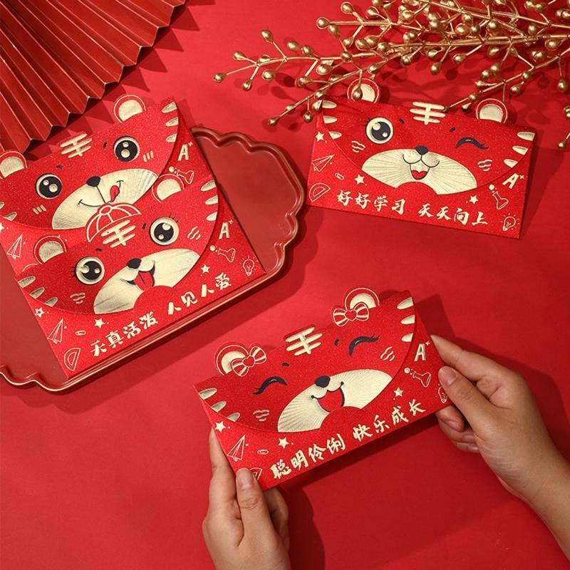 Chinese New Year Red Envelopes 4Pcs Bronzing Hongbao Paper Lucky Money Pocket