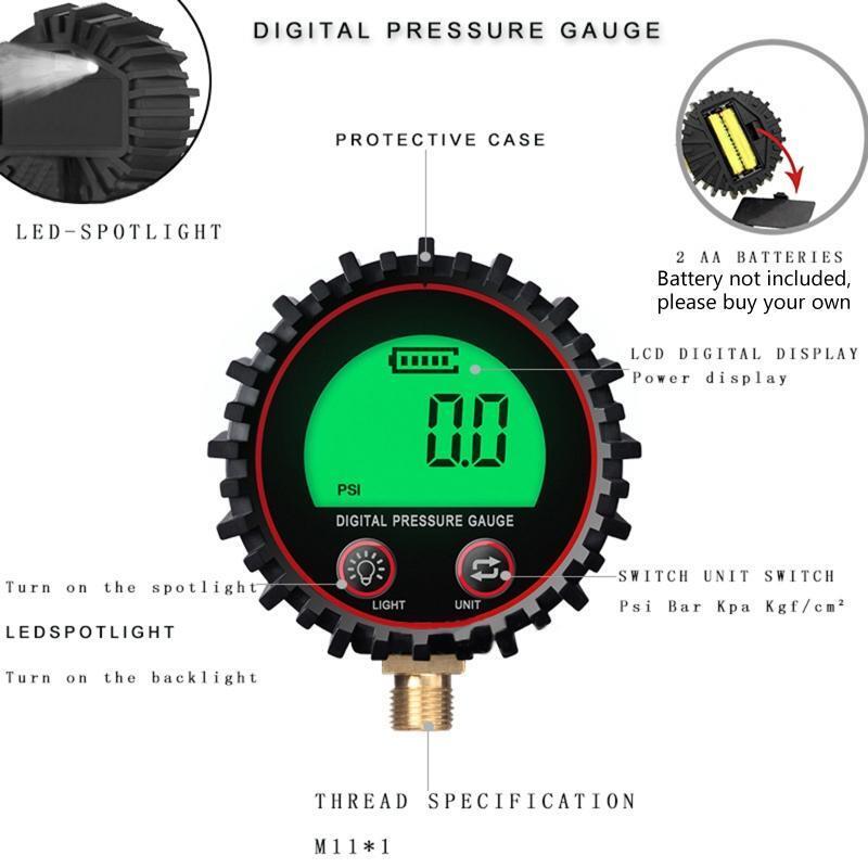 Certificated Accuracy Dial Mechanical Tire Gauge LED Spotlight for Cars, Trucks