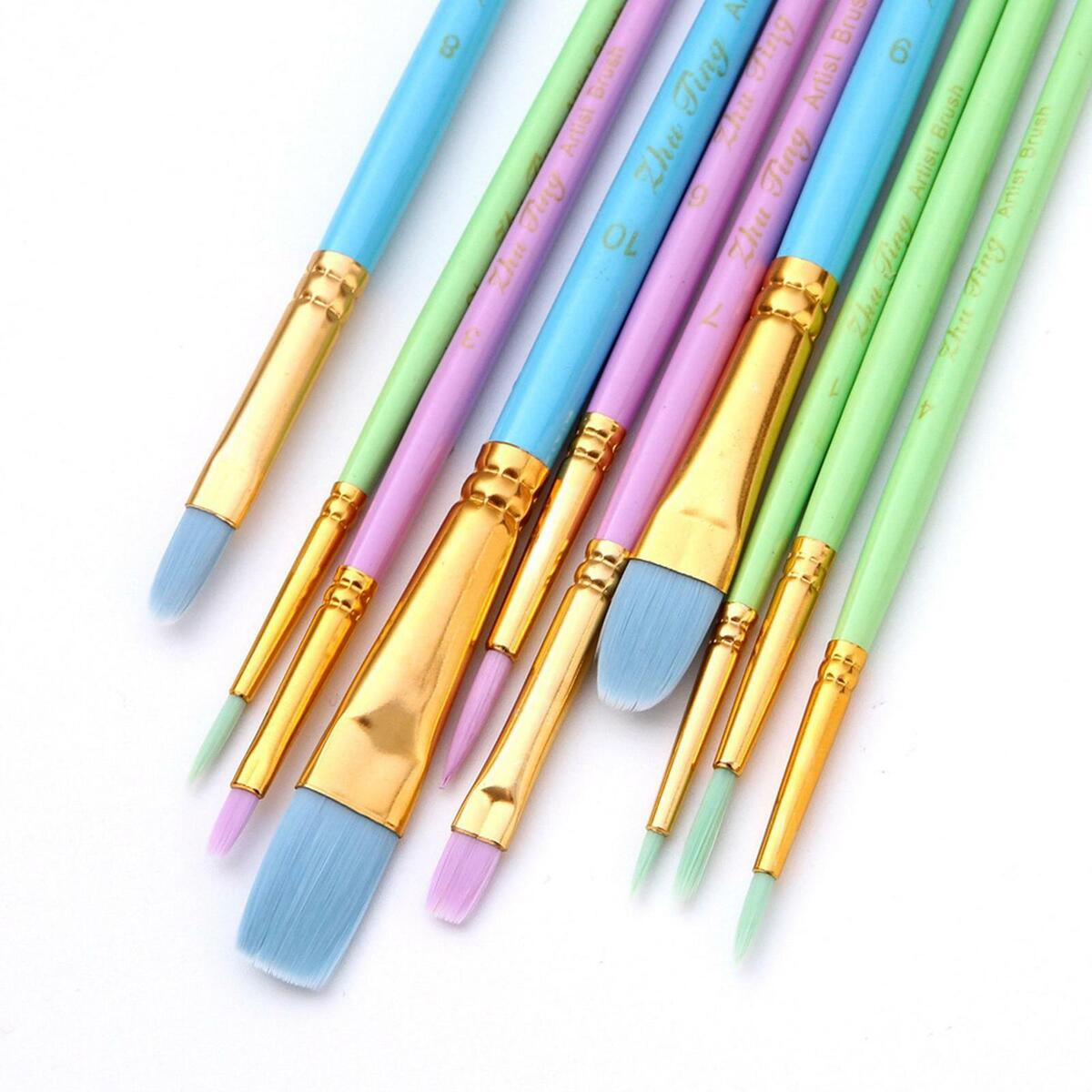 10Pcs Artist Paint Brushes Set Acrylic Watercolour Painting  Wooden