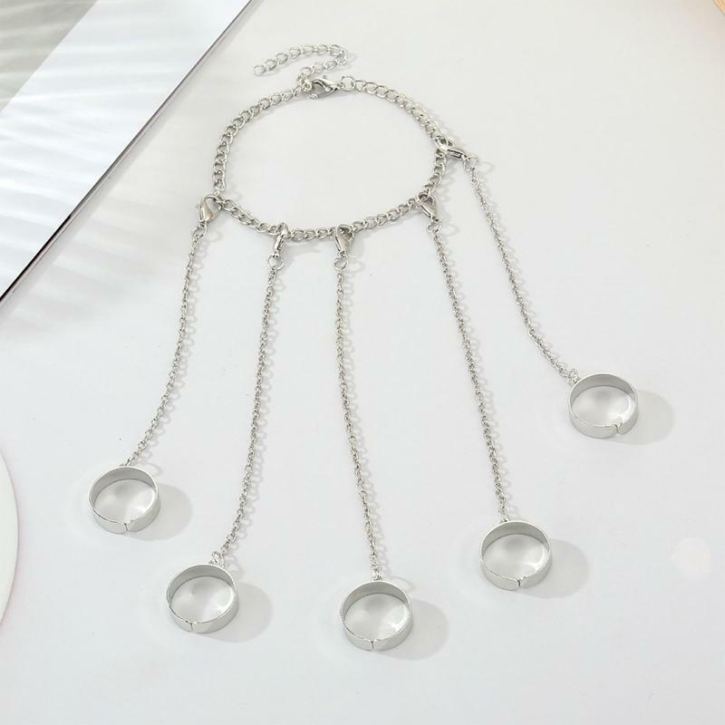 Metal Chain Wrist Link Bracelet Men Ring Charm Set Couple Fashion Jewelry Gifts