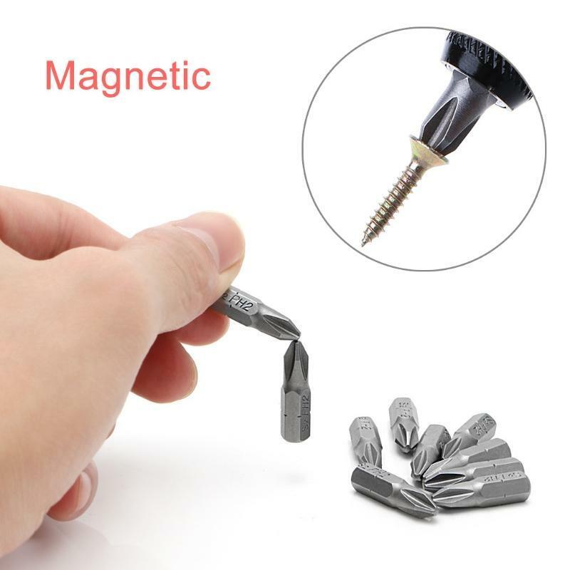 10 Pcs S2 Steel Screwdriver Bits 25mm Hex Shank Torque PH2 Antislip Magnetic