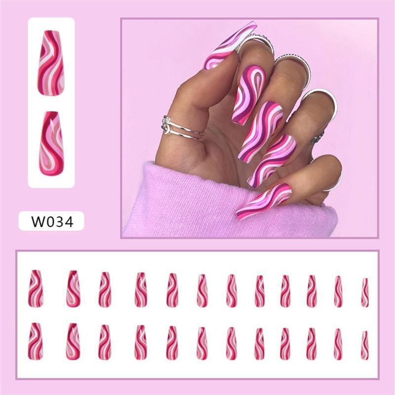 Striped Press On Nails Wave Press On Nail Wavy False Nails Long Detachable