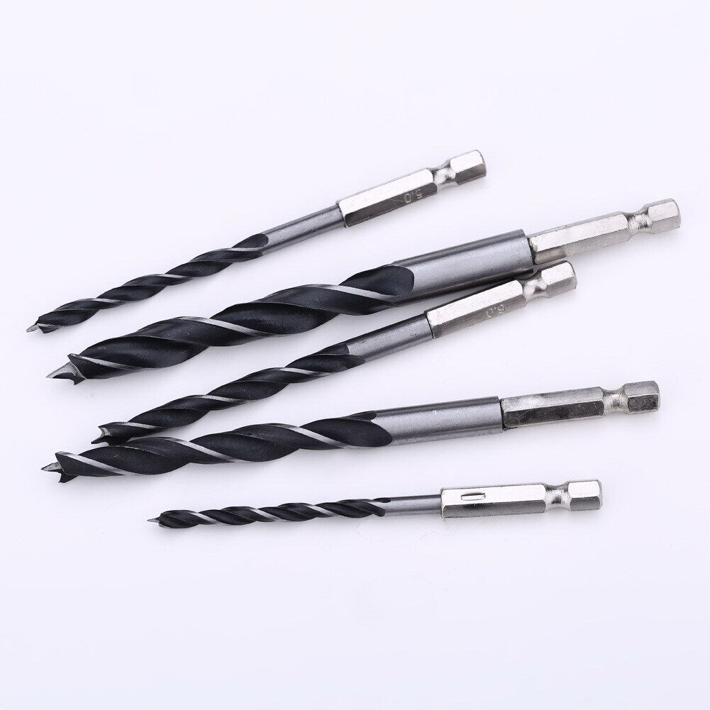 5PCS Drill Bit Set 4 5 6 8 10mm Change Metal Tools 1/4  Hex Shank Wood HCS
