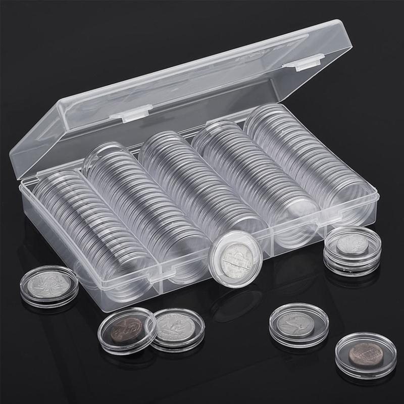 20/25/27/30mm Clear Round Coin Box Capsules Storage Coin Collection Holder 100X
