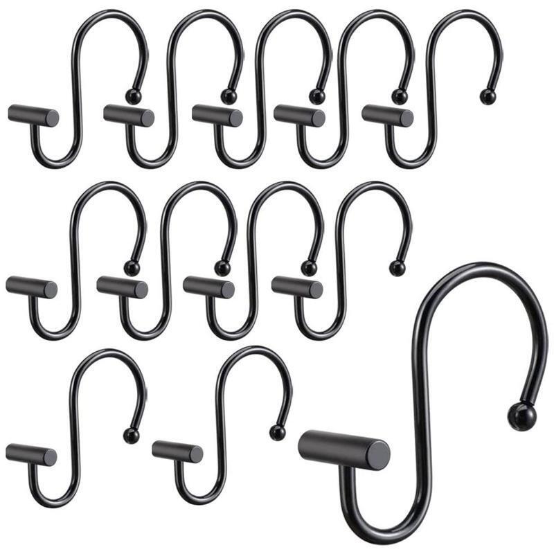 S Shaped Shower Curtain Hooks 12pcs with Cylinder and Bead Metal Iron Hanger
