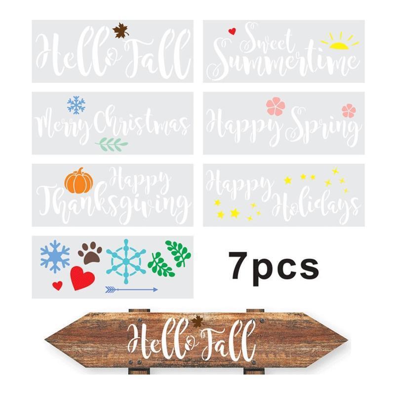 7 Pcs Hollow-out PET Template Holiday Party Graffiti Stencils for DIY Decoration