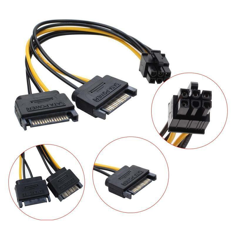 Sata Dual 15p Male Splitter to PCIE 6p Converter Reverse Power Supply Line 20cm