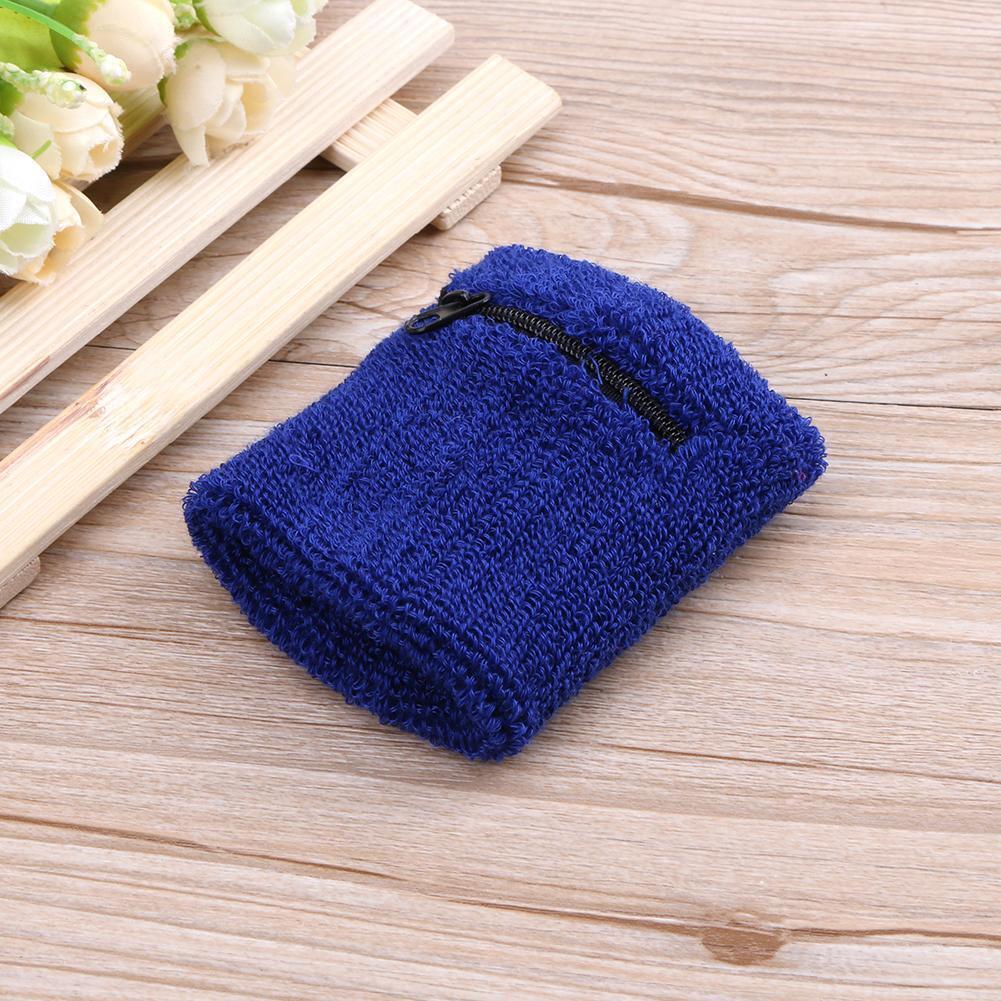 A Pair Zipper Pocket Sports Sweatbands Wrist Bands Cycling Towel(Blue)