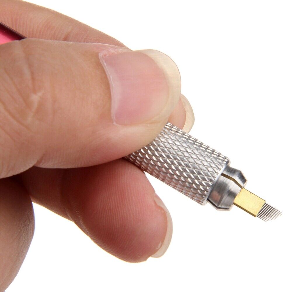 5.08" Red Manual Tattoo Pen Permanent Makeup Lip Eyebrow + 10Pcs 12pin Blades