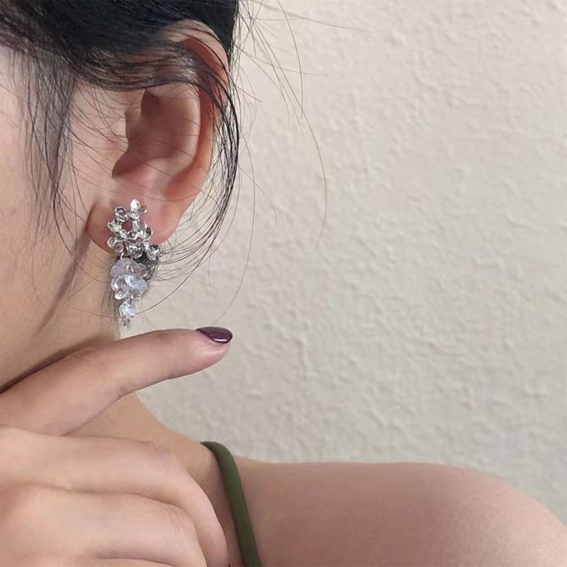 Bridal Earring for Wedding Engagement Crystal Zirconia Rhinestone Floral Eardrop