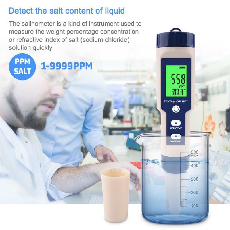 5 in 1 TDS/EC/PH/Salinity/TEMP Water Quality Tester With Electrode Replaceable