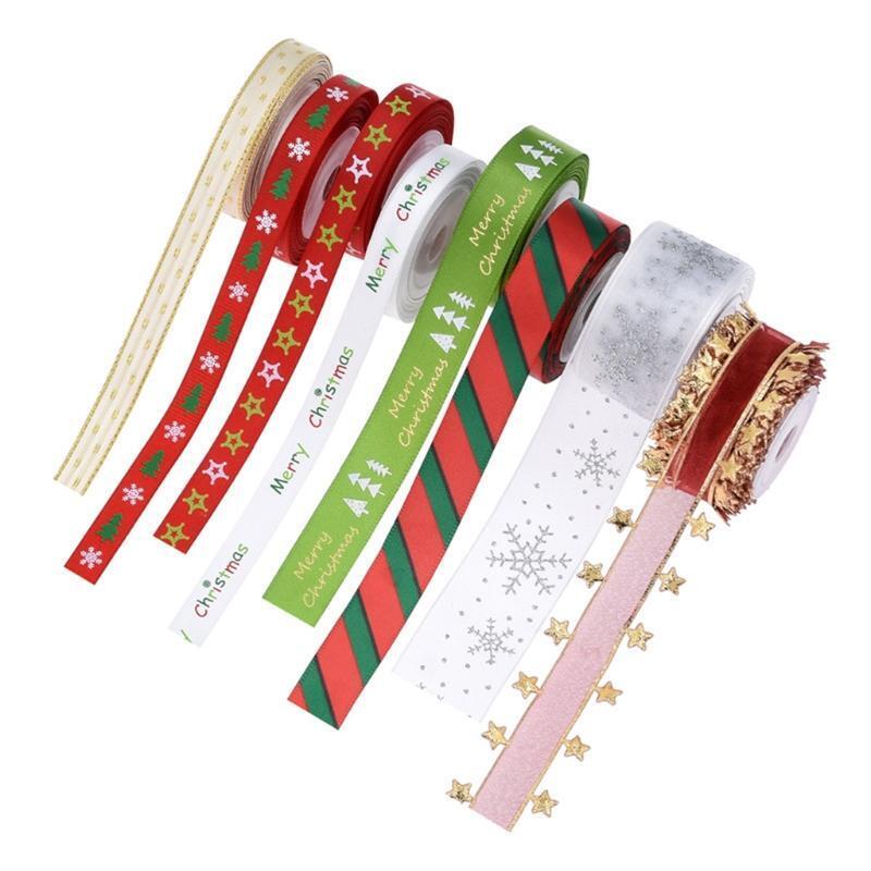 Ribbon 8 Patterns Ribbon Printed Snowflake Grosgrain Ribbon for Gift Wrapping