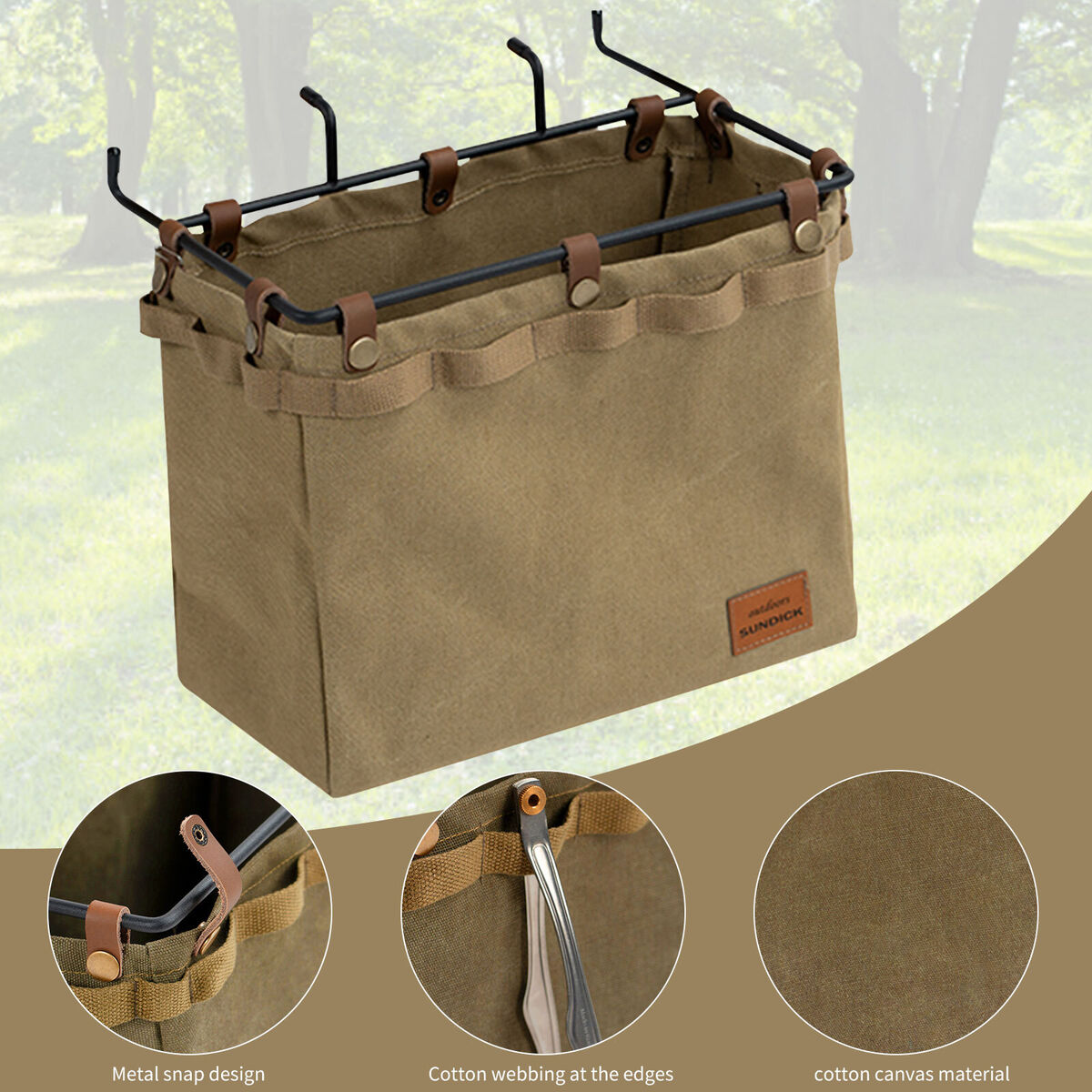 Camping Table Side Storage Bag Multifunction Canvas Bag with Hook (Khaki)