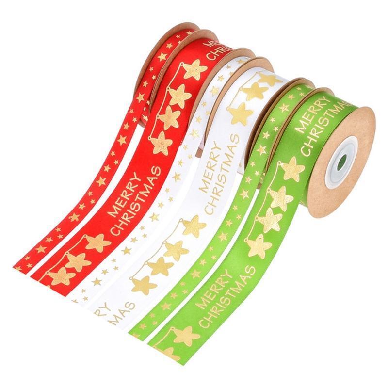 10/25mm Width Christmas Ribbon Green White Red Ribbon Printed Grosgrain Ribbons