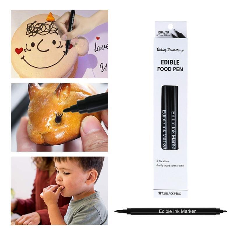 2 Pieces Black Food coloring Pens Double Sided Food Grade and Edible Marker Pens